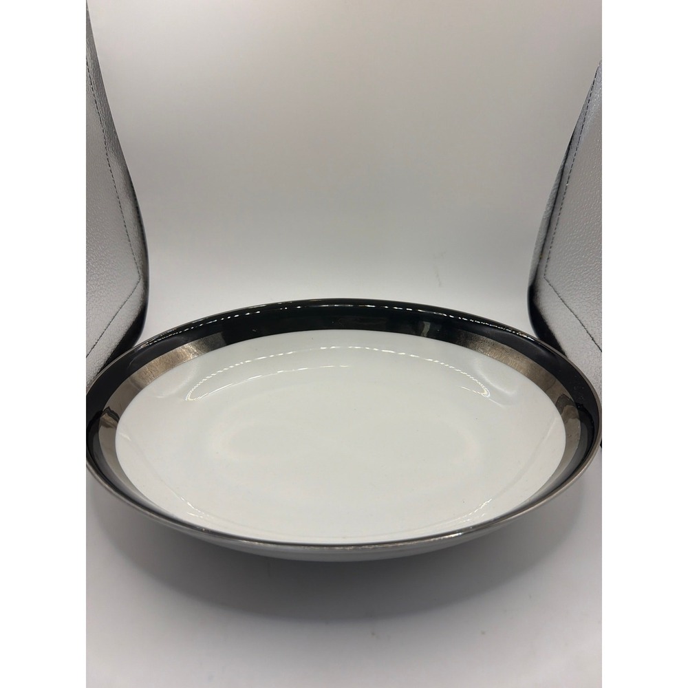 Gemini Fine China Japan 10" Oval Serving Bowl White/ Black -Platinum bands